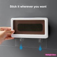 Punch-Free Bathroom Phone Case Waterproof Mobile Phone Holder Wall Mounted Storage Box Lazy People Handsfree Gadget Docks Stands