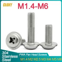 10~100pcs 304 Stainless Steel Cross Phillips Pan Round Truss Head With Washer Padded Collar Screw Bolt M1.4 M2 M2.5 M3 M4 M5 M6 Nails Screws Fasteners