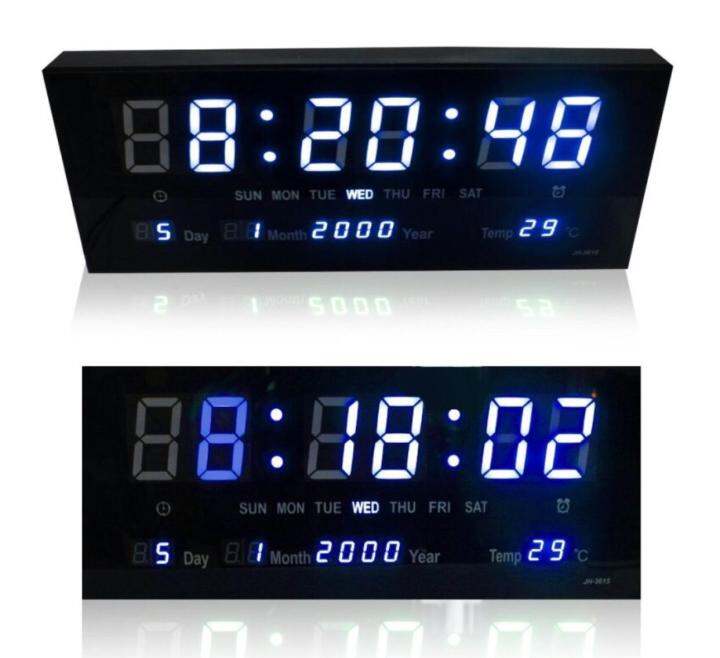 นาฬิกาดิจิตอลLED Number Clock แขวนผนัง ตัวเลขสีฟ้า Lazada.co.th