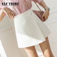 ELF TRIBE กางเกงกระโปรงอสมมาตร Culotte ขากว้างสำหรับผู้หญิงเอวสูงใหม่