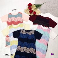 ฺB12726 เดรสลูกไม้ลายพลาสเทลแขนสั้น Short sleeve pastel lace dress