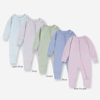 เส้นใยไม้ไผ่ทารกเสื้อคลุมหลวมๆสีทึบทารกแขนยาวซิป J Umpsuit ชุดนอนทารกแรกเกิดหมอนสำหรับหนุ่มๆสาวๆเสื้อผ้านุ่ม