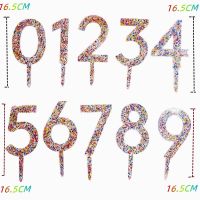 Sparkling 0-9 Number Happy Birthday Cake Topper Gold Acrylic Wedding Cake Topper Kids Birthday Party Cake decoration Baby shower