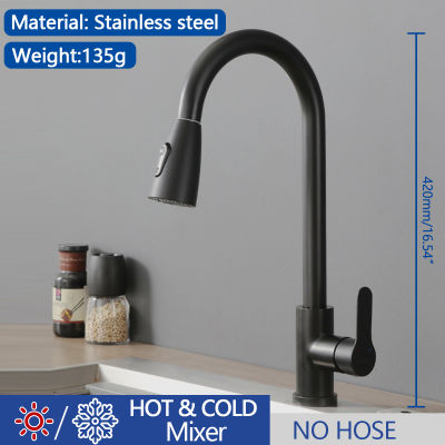 Black Chrome Pull Out Sink Kitchen Faucet Single Hole Spout Kitchen Water Mixer Taps 360 Rotation Stream Sprayer Head Mixer Tap