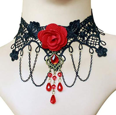 Vintage-inspired Halloween Necklace Gothic Lace Choker Necklace Tassel Chain Neck Choker Vintage Lace Choker Necklace Black Beaded Flower Choker