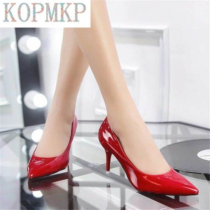 รองเท้าผู้หญิง-รองเท้าปั๊มหนังปลายแหลมส้นสูง8ซม-สีแดง-zapatos-mujer-งานแต่งงาน