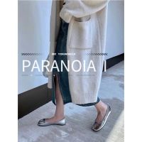 ❅●◙ PARANOIA I ใหม่หนังนุ่มสีเงินรองเท้าเดียวของผู้หญิงปากเบาแยกนิ้วเท้าหมูรองเท้าเกือกม้าแบน