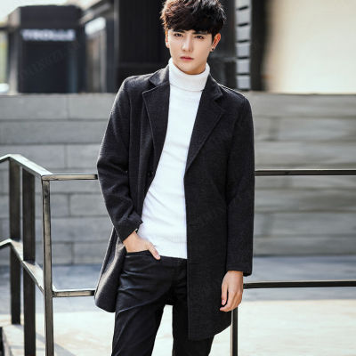 Meimingzi ใหม่ เสื้อโค้ทวูลผู้ชายความยาวปานกลางสไตล์เกาหลีสลิมโค้ท