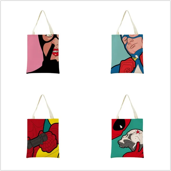 funny-popart-super-hero-double-sided-print-eco-market-linen-shopping-bag-women-foldable-handbag-portable-convenient-storage-tote