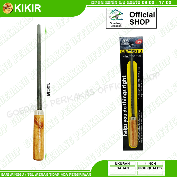 Kikir Gagang Kayu Segitiga Slim Taper Slim Files 4 Inch Kikir Gergaji