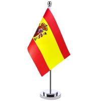 14x21cm Mini Flag Of Spain Banner Meeting Boardroom Table Desk Stand Stainless Steel Pole The Spanish Flag National Design