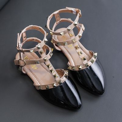 Rivets Sandals Girls Shoes T Strap Mary Janes Patent Leather Princess Shoes Baby Wedding Shoes Big Girl Flats Toddlers Shoes