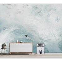 โมเดิร์นสีฟ้าสด Feather Papel De Parede 3d วอลล์เปเปอร์,ห้องนั่งเล่นทีวีโซฟาผนังห้องนอน Wall Papers การตกแต่งผนังบ้าน