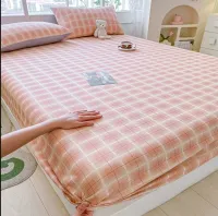 100% Cotton Fitted Sheet With Elastic Bands + 2pc Pillowcases Non Slip Bed Sheet Single Double King Queen Bed 140/160/200cm B99E