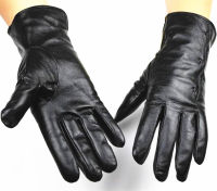 Womens Genuine Leather Gloves Thin Fleece Lining Thick Velvet Black Autumn and Winter Warmth Free Shipping Points Finger