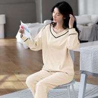 Womens Pajamas Sets Couple Sleepwear Cotton 2pcs Pure Thin Long-Sleeved Home Clothes Mens Pajama  New Home Suit For Women