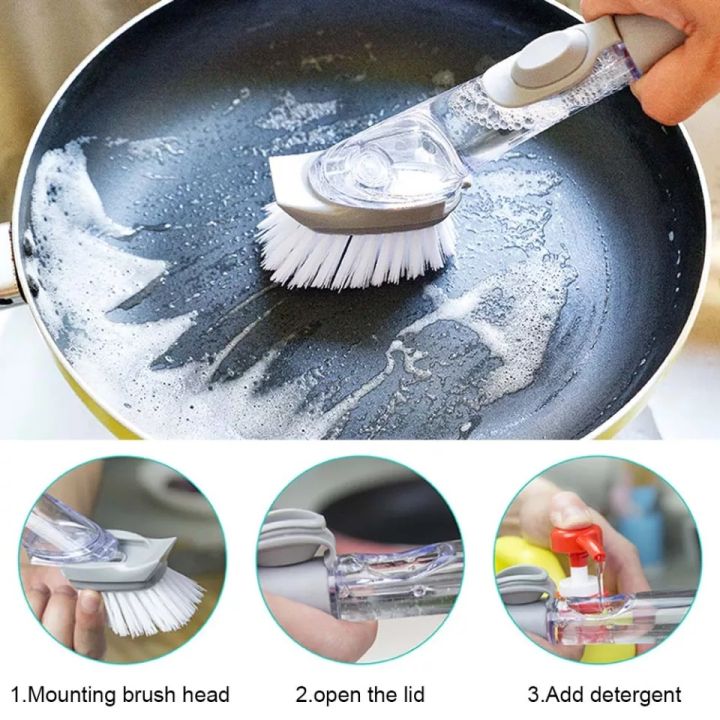 Brush Sponge Kitchen Handle Long Cleaning Dish Dishwashing Cleaner 2in1  Tools