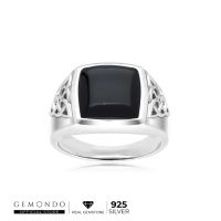 ✪Gemondo แหวนผู้ชายเงินแท้ 925 ประดับหินแบล็คโอนิคส์ (Black Onyx) หรือนิลดำ ดีไซน์วินเทจ  แหวนนิล แหวนวินเทจ แหวนเรียบ♪