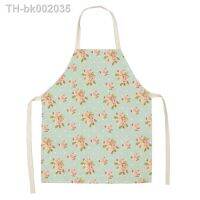 ┋ 1 Pcs Floral Pattern Kitchen Aprons Woman Adult Kids Cotton Linen Bibs Home Cooking BBQ Apron Cleaning Accessory 38x47cm