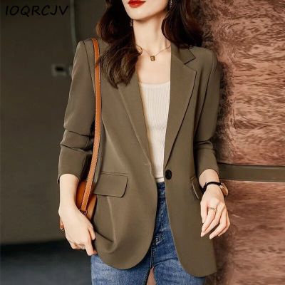 2023 New Green Womens Blazer Formal Blazer Coat Female Long Sleeve Single Button Straight Jacket Office Ladies Work Wear