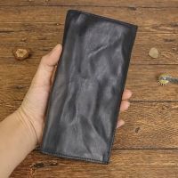 Japanese wallet top layer cowhide vegetable tanned leather handmade old pleated long wallet mens multi card wallet handbag