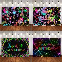 hyfvbujh♈❀▼  Custmized Birthday Wall Backdrop Paint Splatter Graffiti Colorful Dots 80s 90s Background 16