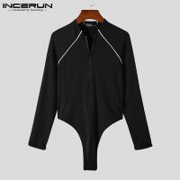 （A NEW） INCERUN Men Bodysuits Pajamas Homewear Patchwork FitnessLong SleeveMen Rompers 2022 Leisure Bodysuits S-5XL