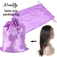 Nunify Silk Satin Drawstring Wig Bags For Hair Extensions Packaging Bag Black White Silver Pink Silk Pouch For Wigs 25*35Cm