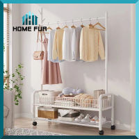 Home Fur ราวแขวนผ้า 2in1 พร้อมชั้นวางของอเนกประสงค์ (มีล้อหมุนได้ 360 องศา) ราวตากผ้า