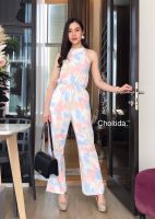 ชุด JUMPSUIT MABLE COLOR TOP ?ชุดจั้มสูทผูกหลัง เนื้อผ้าไหมอิตาลีพิมลายหินอ่อนคัลเลอร์ฟูสีน่ารักมาก Choltida