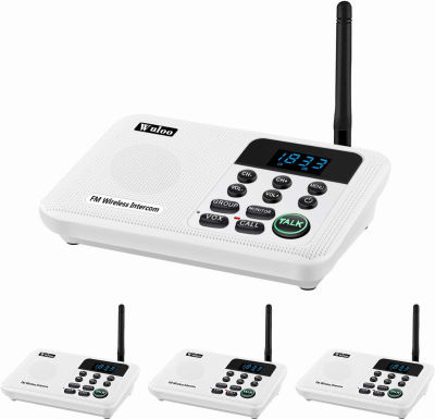 Wuloo Intercoms Wireless for Home 1 Mile Range 22 Channel 100 Digital Code Display Screen, Wireless Intercom System for Home House Business Office, Room to Room Intercom Communication(4Stations White) 4 Stations-White