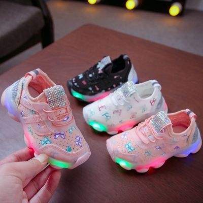 รองเท้าเด็ก,ใหม่รองเท้าคริสตัลผีเสื้อ LED กีฬาเรืองแสงไฟกลางคืนรองเท้าผ้าใบระบายอากาศ