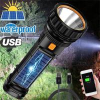 Led Solar Tactical Flashlight 1200mah High Power Flashlights USB/Solar Rechargeable Waterproof Outdoor Camping Emergency Light Rechargeable  Flashligh