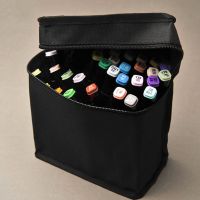 Large Capacity Zipper Black Folding Art Markers Zipper Canvas Storage Pencil Bag Hold 36/48/60/80Pcs Markers Pen