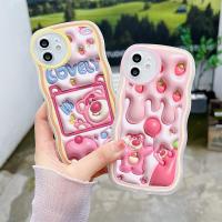 ใหม่เคส3D แบนสำหรับ Oppo Reno 5 8 7 6 4 5F 4F 2F 7Z 8Z 8T Pro Lite 5G น่ารักการ์ตูนสตรอเบอร์รี่หมีรูปทรงคลื่นเคสมือถือ TPU เคส