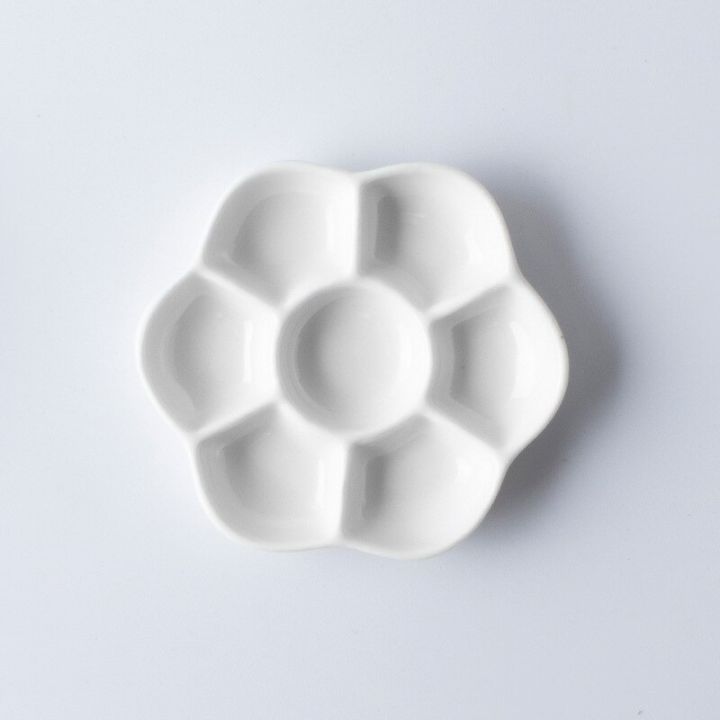 plum-blossom-7-grid-ceramic-watercolor-palette-jingdezhen-firing-artist-grade-gouache-acrylic-paint-sub-packaging-ceramic-dish