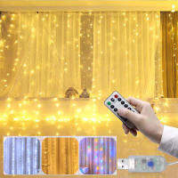 Curtain Garland ไฟ LED String ตกแต่งเทศกาล8โหมด USB รีโมทคอนลวันหยุดงานแต่งงานไฟ Fairy สำหรับห้องนอน Home