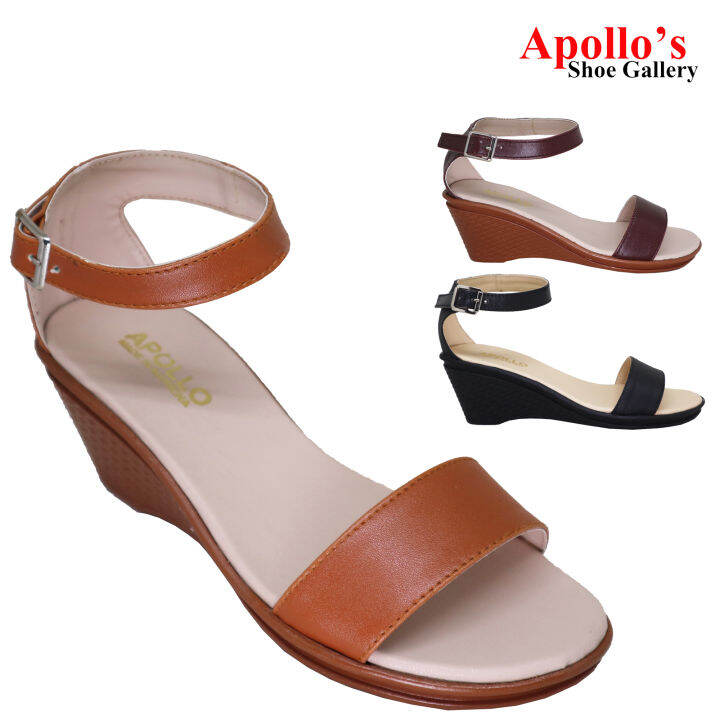 Apollo 7163 MARIKINA MADE Ladies Wedge Sandals Black Tan Brown | Lazada PH