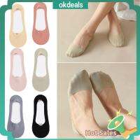 OKDEALS 5Pairs สำหรับผู้หญิง สีทึบทึบ ฤดูร้อนฤดูร้อนฤดูร้อน นุ่มนุ่มๆ ถุงเท้าผ้าไหมล่องหน ตาข่ายแบบตาข่าย กันลื่น ถุงเท้าเรือข้อเท้า