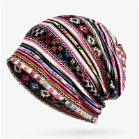 Boho Style Women Beanie Cap Winter Floral Print Warm Hat Fashion Soft Thermal Skullies Hat Female Scarf Bonnet