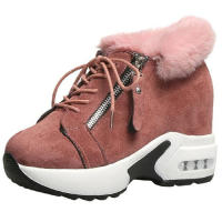 womens hidden heels plush warm winter sneakers casual ladies Side zipper high platform casual shoes woman L1102