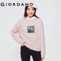 GIORDANO Women Geto2.Net Series Sweatshirts Flower Print Sweatshirts Crewneck Fleece-Lined Fashion Casual Sweatshirts 99393355