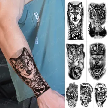 Waterproof Temporary Tattoo Sticker Wolf Tiger Compass Forest Tattoos Moon  Bird Skull Body Art Arm Fake Sleeve Tatoo Women Men From Soapsane 508   DHgateCom