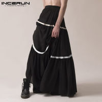 INCERUN Men Patchwork Skirts Pants Elastic Waist Streetwear 2021 Fluffy Folds Skirts Personality Baggy Casual Men Bottoms S-5XL