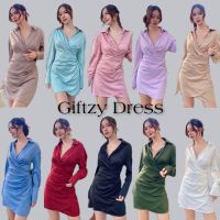 เดรสเชิ้ตแขนยาวปรับเชือกด้านหลัง✨Giftzy Dress✨ผ้าซาตินพรีเมี่ยม ชุดทำงาน ป้ายMIKA