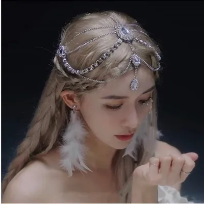 Exquisite Headchain With Rhinestones Sparkling Rhinestone Hair Accessories Exotic Headwear With Diamond Inlay Antique Style Headdress With Diamonds Rhinestone Hair Accessories