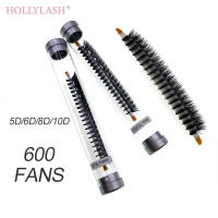 HOLLYLASH แกนยาวตัวต่อขนตา5D 8D 6D สีดำ10D 600 0.07มม. D ขดปลายฐานแหลมเวอร์รัสเซีย