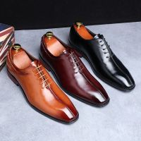 Mens Classic Business Shoes Microfiber Leather Square Toe Lace-up Mens Dress Office Flats Men Fashion Wedding Party Oxfords