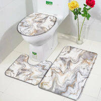 Abstract Marble Bath Mat Set Grey Gold Textured Pattern Modern Minimalist Bathroom Decor Car Non-Slip Rugs Toilet Lid Cover