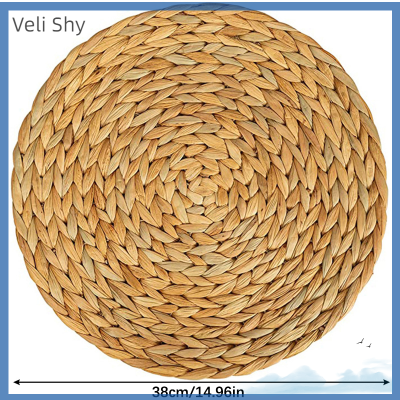 [Veli Shy] แผ่นรองถักทรงกลมพรมใยสังเคราะห์ผักตบชวาทำด้วยมือแผ่นรองจานธรรมชาติ